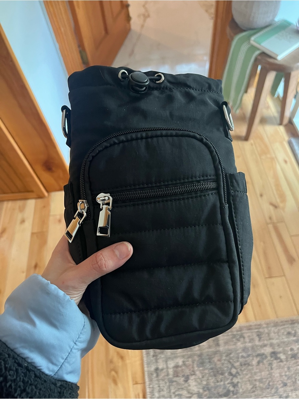 Black Quilted Crossbody Insulated Sling Bag